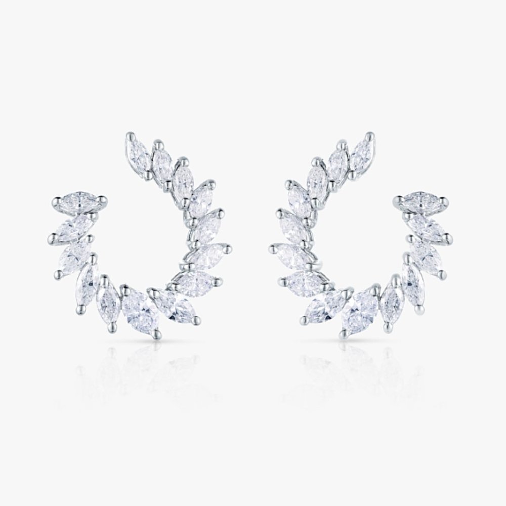 28 Diamonds Moonlit Circular 18K White Gold Marquise Earrings